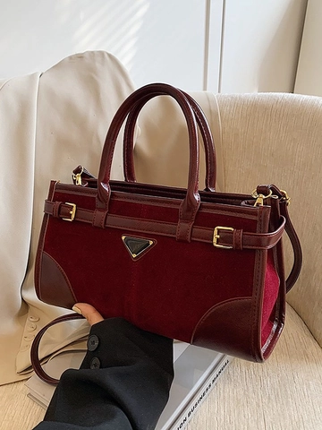 Bolso de Hombro de Cuero PU Mate Vintage para Mujer Patchwork Casual Niche Bolso de Bandolera Bolso de Mano Trabajo