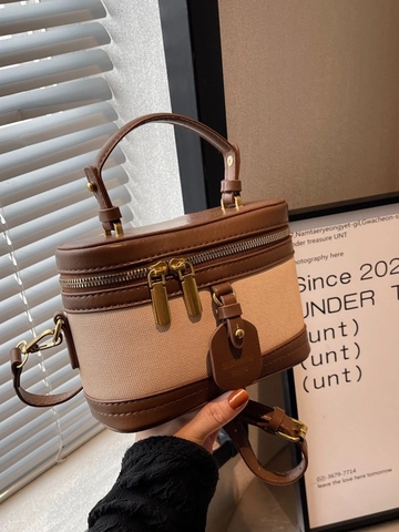 Petit Sac à Épaule Vintage pour Femme en Cuir PU et Toile Patchwork Sac Bandoulière Fashion Bloc de Couleur pour le Quotidien