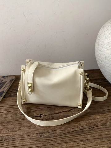 Sac à Épaule en Cuir PU Rétro pour Femmes Petit Sac Bandoulière Carré Minimaliste Avec Décor de Rivets Mode