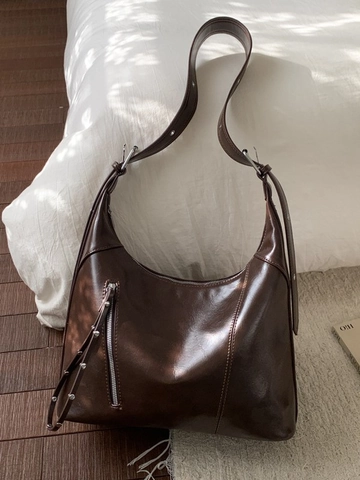 Borsa a Tracolla in Pelle PU a Grande Capacità per Donna Vintage Hobo Tote Bag Retro Minimalista Pendolare con Tasca a Cerniera