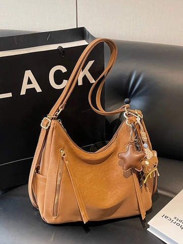 Vintage Large Capacity PU Leather Tote Bag With Tassel And Cute Bear Charm Multi Functional Shoulder Crossbody Hobo Bag