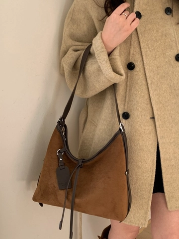 Retro Suede Underarm Bag For Women Minimalist Hobo Shoulder Bag With Adjustable Strap Large Capacity Tote Handbag Vintage Style