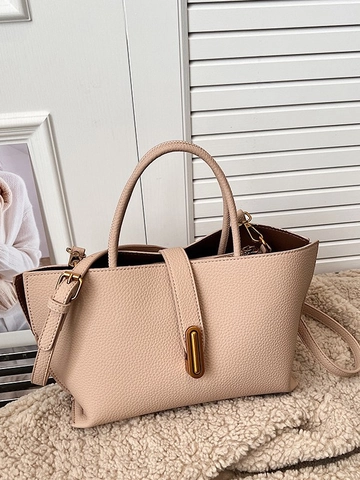 Bolso de Hombro de Cuero PU Vintage Francés Para Mujer Patrón Litchi Bolso de Mano Bandolera Color Sólido Elegante Bolso Tote