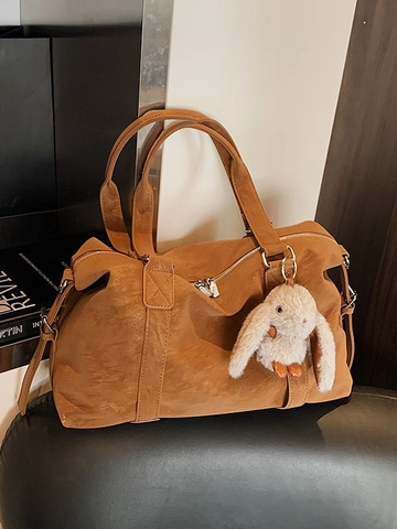 Damen Große Kapazität PU Leder Tote Bag Pendeln Schulter Umhängetasche Urban Minimalismus Ziernaht Handtasche Mit Hasenanhänger