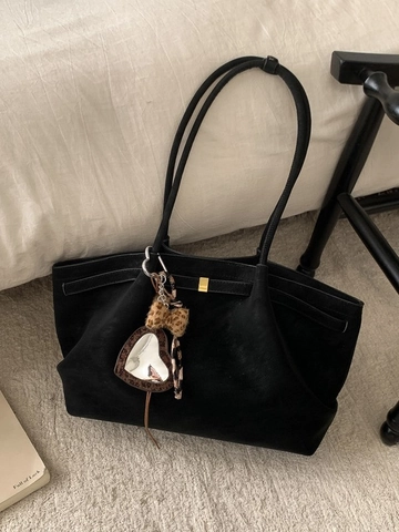 Borsa Tote da Donna in Pelle PU di Grande Capacità Borsa a Tracolla Casual alla Moda Con Ciondolo a Cuore Leopardato