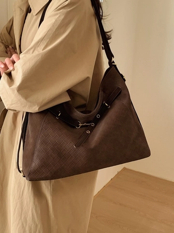 Damen Retro Große Kapazität Gewebte Hobo Schultertasche PU Leder Pendler Tote Bag Mit Verstellbarem Riemen Metallschnalle Handtasche