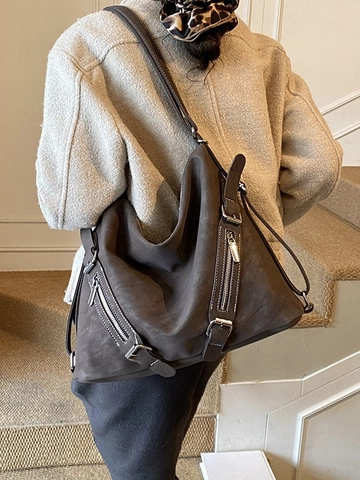 Borsa a Spalla da Donna in Pelle PU di Grande Capacità Vintage Hobo Tote Bag Stile Coreano Pendolare Borsa con Cerniera