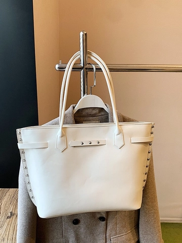 Borsa Tote da Donna in Pelle PU di Grande Capacità Borsa a Spalla con Rivetti Urbani Casual con Cerniera Borsa alla Moda per Pendolari