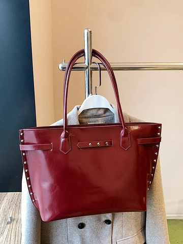 Borsa Tote da Donna in Pelle PU di Grande Capacità Borsa a Spalla con Rivetti Urbani Casual con Cerniera Borsa alla Moda per Pendolari