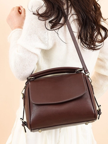 Vintage PU Leren Crossbodytas Voor Dames Met Contraststiksel Grote Capaciteit Handtas Schoudertas Street Style Mode