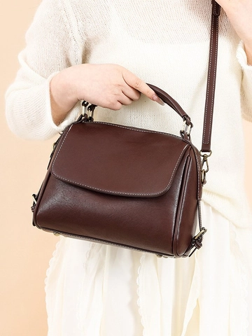 Vintage PU Leren Crossbodytas Voor Dames Met Contraststiksel Grote Capaciteit Handtas Schoudertas Street Style Mode