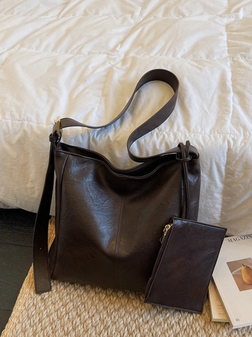 Grand Sac Cabas en Cuir PU pour Femmes Minimaliste Navettage Sac à Bandoulière Avec Pochette Sac à Main Rétro 2025 Hiver