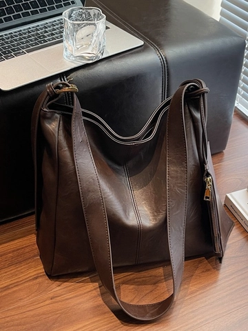Grand Sac Cabas en Cuir PU pour Femmes Minimaliste Navettage Sac à Bandoulière Avec Pochette Sac à Main Rétro 2025 Hiver