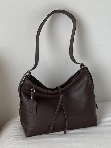 Minimalist Retro PU Leather Shoulder Bag For Women Large Capacity Hobo Bag With Adjustable Strap Solid Color Underarm Bag