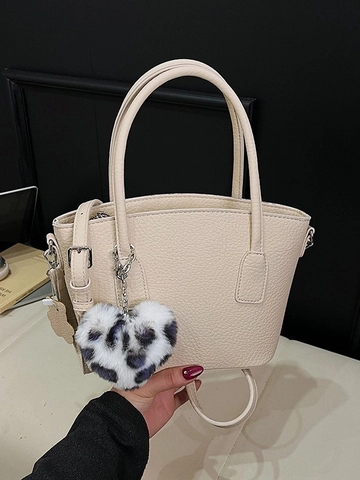 Borsa a Tracolla Vintage in Pelle PU Grana Litchi per Donna Ciondolo Cuore Leopardo Peluche Borsa Crossbody di Moda Quotidiana