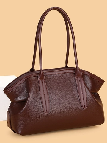Sac Fourre-tout en Cuir PU Grande Capacité pour Femmes Rétro Simple Sac à Épaule Navettage Motif Litchi avec Fermeture Éclair