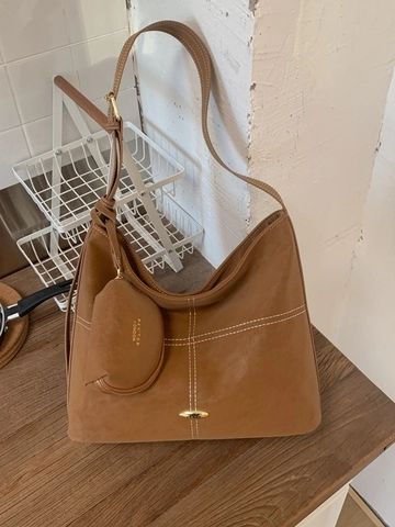 Sac Cabas Grande Capacité pour Femmes Rétro Minimaliste en Cuir PU Sac à Bandoulière Avec Sac Secondaire Surpiqûre Travail