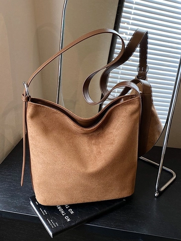 Damen Retro PU Wildleder Eimertasche Große Kapazität Leopardenmuster Schultertasche Matte Hobo Bag Für Alltag
