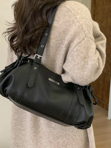 Borsa da Sottobraccio Vintage Moto Style Grande Capacità Motivo Litchi Pelle PU Tracolla Regolabile Borsa Pendolare