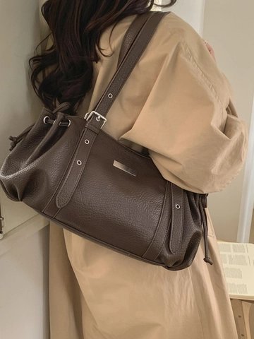 Borsa da Sottobraccio Vintage Moto Style Grande Capacità Motivo Litchi Pelle PU Tracolla Regolabile Borsa Pendolare
