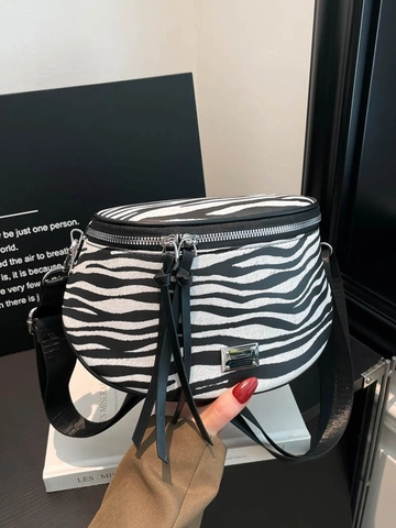 Borsa a Tracolla in Pelle PU con Stampa Zebra Moda Donna Borsa a Mezzaluna Grande Capacità Tracolla Larga Nappina