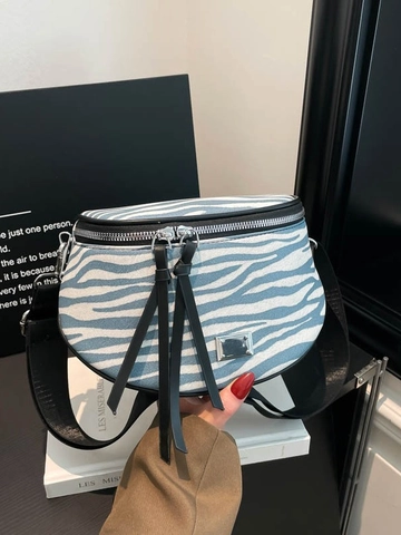 Borsa a Tracolla in Pelle PU con Stampa Zebra Moda Donna Borsa a Mezzaluna Grande Capacità Tracolla Larga Nappina