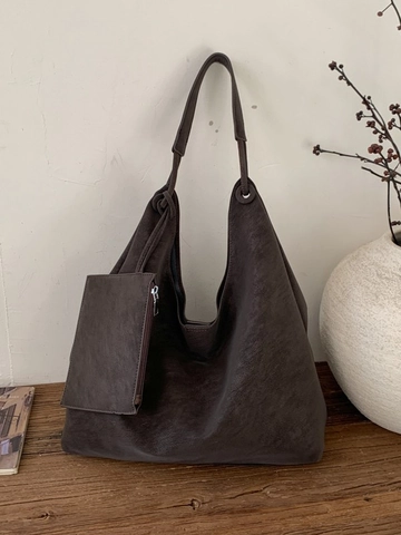 Sac Fourre-Tout en Cuir PU Décontracté Rétro Grande Capacité pour Femmes Avec Mini Pochette Sac à Épaule Hobo Minimaliste Travail