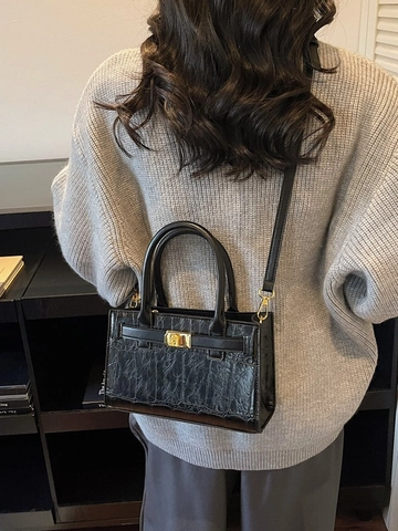 Sac à Bandoulière Femme en Cuir PU Gaufré Crocodile Rétro Avec Boucle en Métal Doré Sac à Main Chic pour le Quotidien