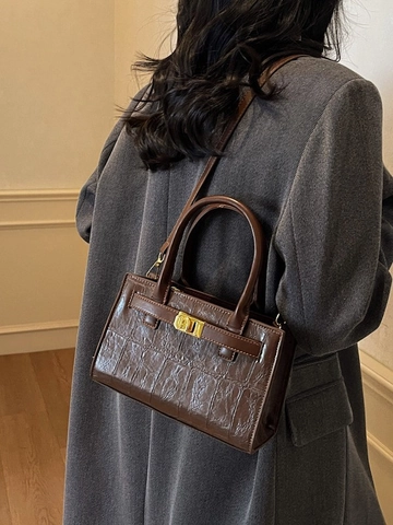 Sac à Bandoulière Femme en Cuir PU Gaufré Crocodile Rétro Avec Boucle en Métal Doré Sac à Main Chic pour le Quotidien