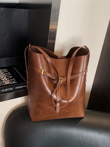 Mode PU Leder Große Kapazität Beuteltasche Umhängetasche Für Damen Street Casual Pendeln Tote Handtasche Mit Deko-Schnalle