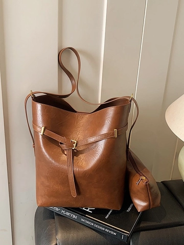 Mode PU Leder Große Kapazität Beuteltasche Umhängetasche Für Damen Street Casual Pendeln Tote Handtasche Mit Deko-Schnalle