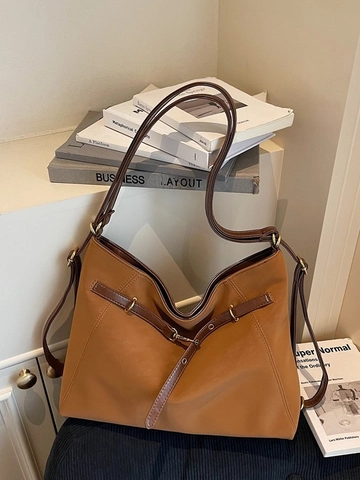 Bolso Tote de Gamuza Retro para Mujer Gran Capacidad Bolso de Hombro para Viaje Diario Correa de Color de Contraste Bolso de Moda