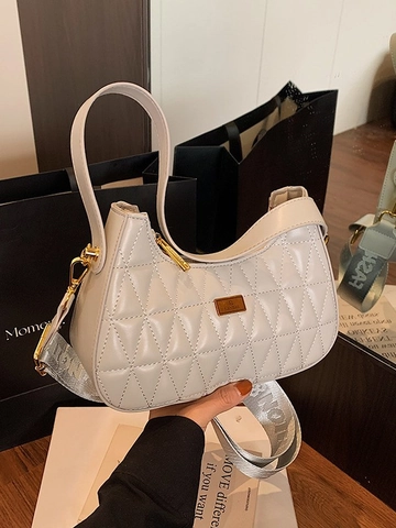 Borsa Hobo da Donna in Pelle PU Trapuntata a Rombi Mezzaluna Borsa a Tracolla con Tracolla Larga Stampata Regolabile