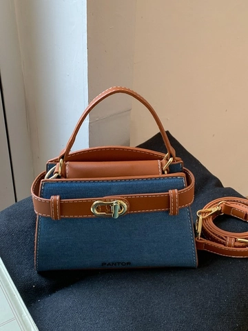 Sac à Main en Denim Patchwork pour Femmes Cuir PU Rétro Avec Verrou Rotatif en Or Sac Bandoulière Mode Navette