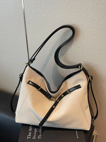 Bolso Tote de Gamuza Retro para Mujer Gran Capacidad Bolso de Hombro para Viaje Diario Correa de Color de Contraste Bolso de Moda
