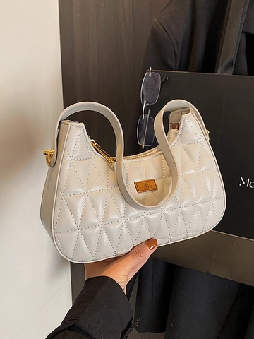 Borsa Hobo da Donna in Pelle PU Trapuntata a Rombi Mezzaluna Borsa a Tracolla con Tracolla Larga Stampata Regolabile