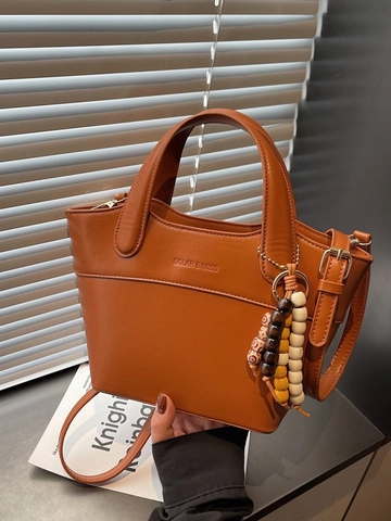 Sac Seau en Cuir PU Rétro Femmes Couleur Contrastée Sac à Bandoulière Minimaliste Mode Sac à Main avec Pendentif Perle