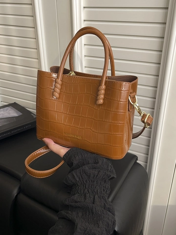 Borsa a Tracolla in Pelle PU Goffrata Croco da Donna Elegante Borsa a Mano Vintage Grande Capacità Tote Bag Pendolare Hardware Dorato
