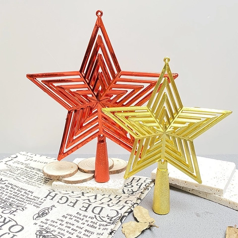 Puntale per Albero di Natale a Stella Cava in Plastica Decorazione a Stella Oro Argento Rosso per Casa Festa Ornamento