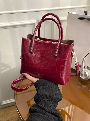 Borsa a Tracolla in Pelle PU Goffrata Croco da Donna Elegante Borsa a Mano Vintage Grande Capacità Tote Bag Pendolare Hardware Dorato