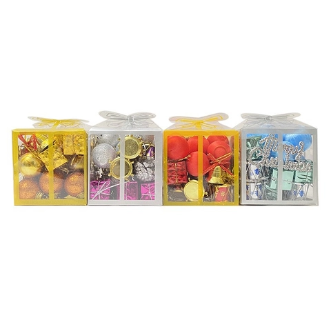 Set di Ornamenti Natalizi Assortiti Palline Campanelli Scatole Regalo Ciondoli Pendenti Accessori Decorativi per Albero di Natale Set in Scatola
