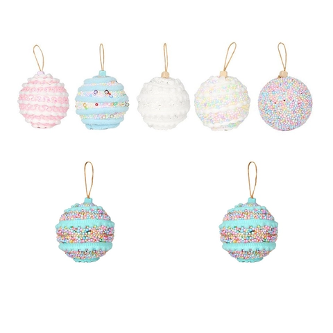 Palline di Natale in Schiuma Macaron Decorazione con Paillettes e Perline per Albero di Natale Addobbi Natalizi per Casa
