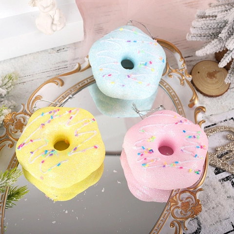 Lindos Adornos de Navidad de Espuma con Purpurina Postre Cupcake Rosquilla Helado Decoraciones Colgantes para Árbol de Navidad