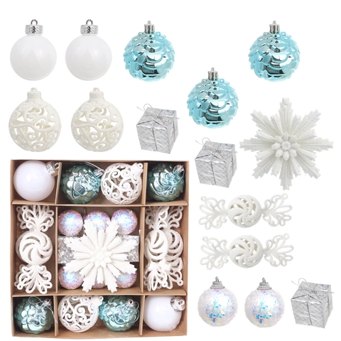 Ornamenti per Albero di Natale Palle Decorazione da Appendere Rosso Oro Bianco Fiocco di Neve Stella Confezione Regalo Festiva