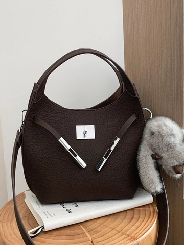 Retro Damen PU Leder Beuteltasche Litschi Textur Schulter Umhängetasche Mit Plüsch Hasen Anhänger Silber Hardware Mode Handtasche