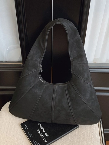 Borsa Sottospalla a Mezzaluna in Pelle PU da Donna Minimalista Pieghettata Hobo Bag Grande Capacità Cerniera Borsa a Tracolla Pendolare Quotidiana