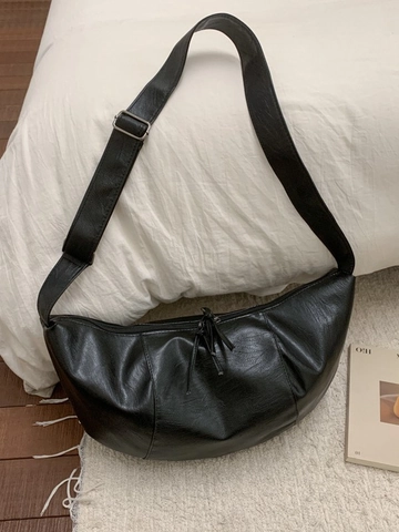 Borsa a Tracolla a Mezzaluna in Pelle PU Vintage per Donna Borsa a Spalla Dumpling di Grande Capacità con Nappine