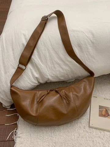 Borsa a Tracolla a Mezzaluna in Pelle PU Vintage per Donna Borsa a Spalla Dumpling di Grande Capacità con Nappine