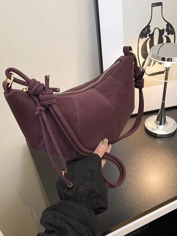 Minimalistische Wildleder Croissant Umhängetasche Für Damen Mode Knotengurt Schultertasche Retro Halbmond Form Hobo Tasche