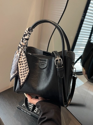 Bolso Tote de Cuero PU Vintage Para Mujer Asa con Bufanda Moda Gran Capacidad Bolso de Mano Color Sólido Bandolera Diario